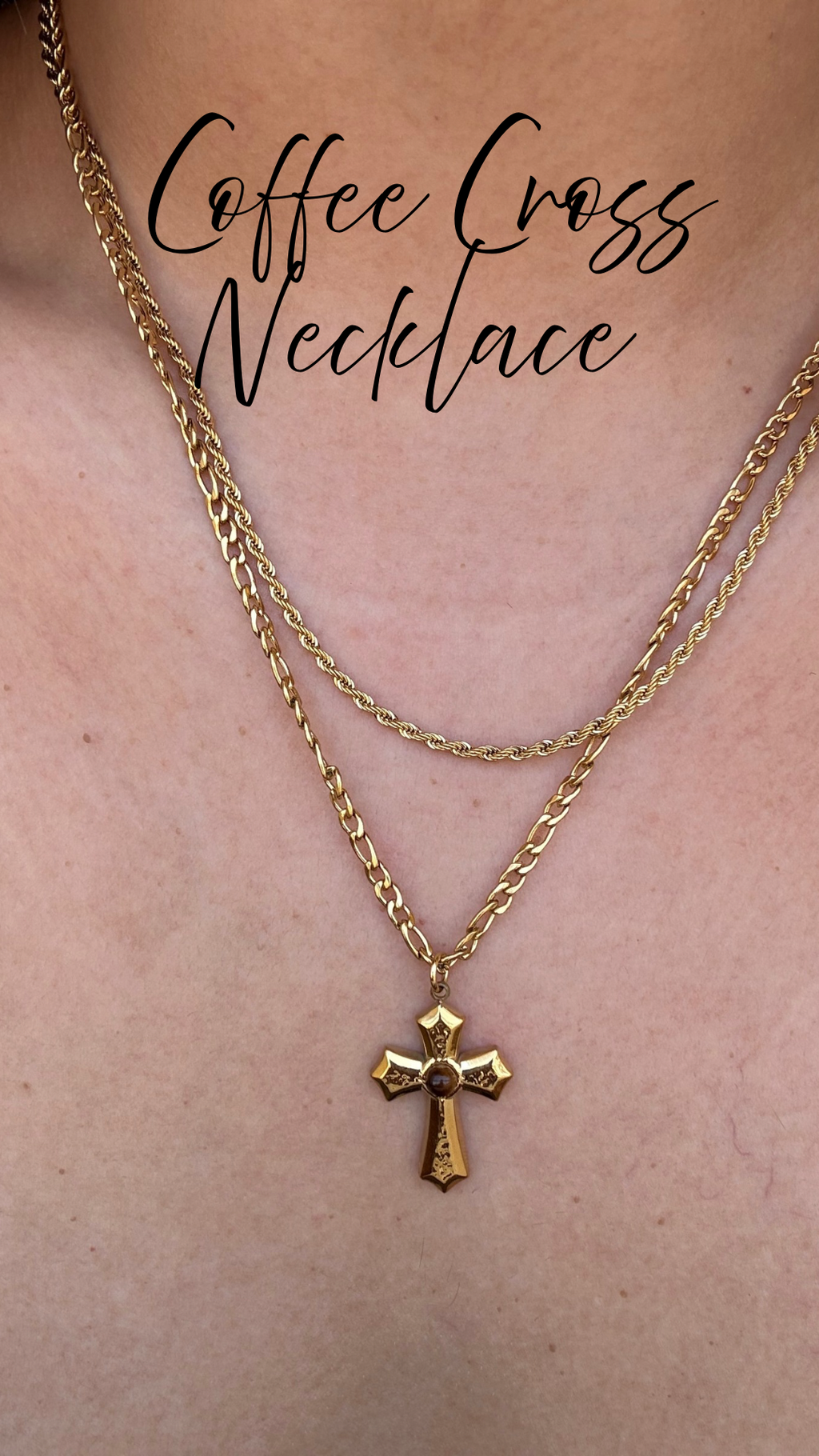 Collar doble coffee stone cross