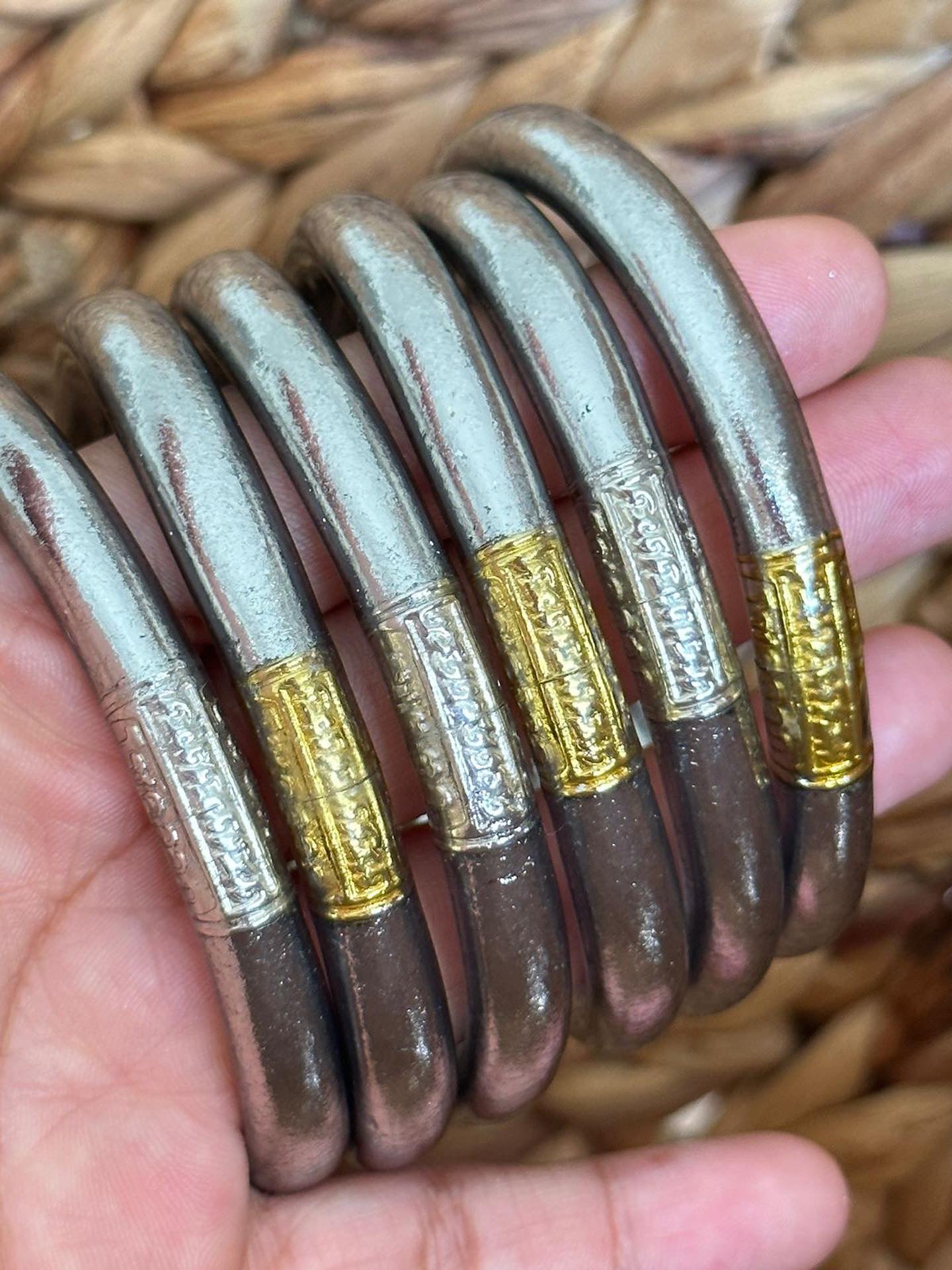 Dark silver + gold thick single buddha