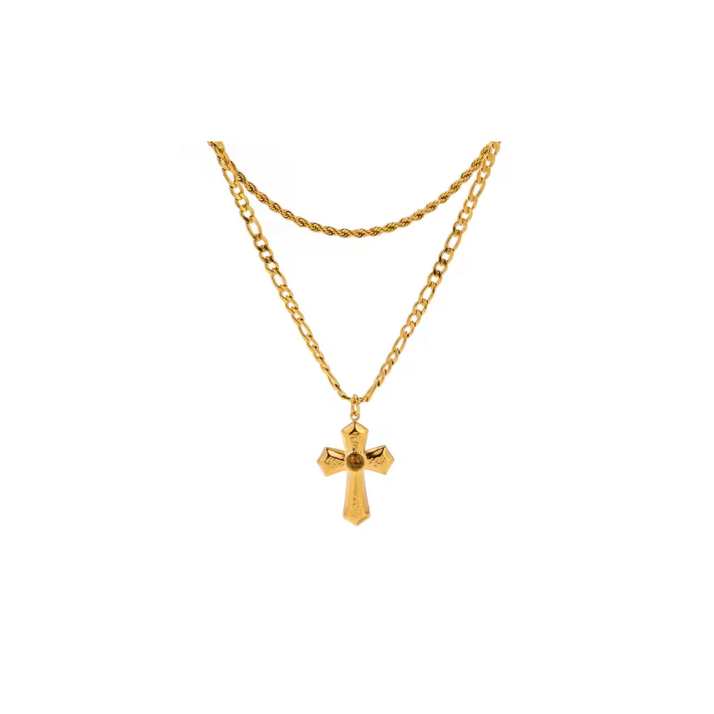 Collar doble coffee stone cross